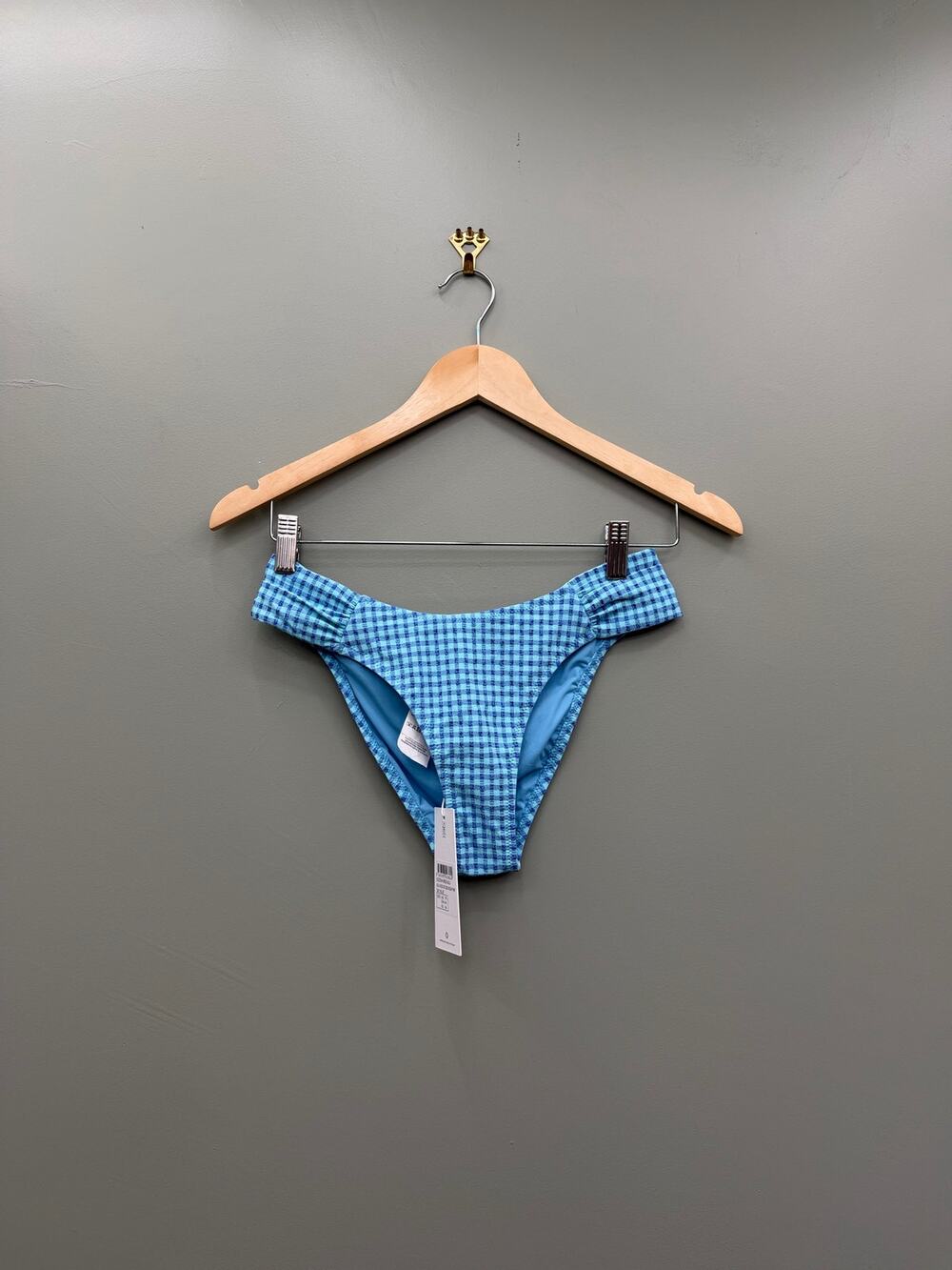 Rhythm Lola Check Soft Side Holiday Bikini Bottom Blue NWT Medium